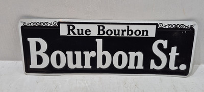 Vintage Bourbon St Rue Bourbon Street Sign Metal Novelty New Orleans Display