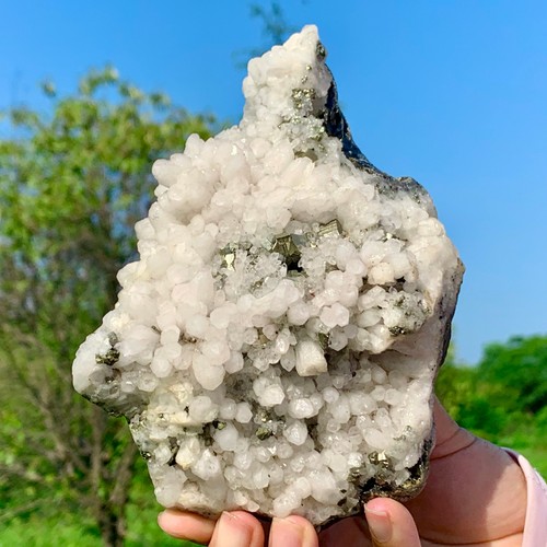 2.27LB Natural chalcopyrite Pyrite White Quartz Crystal Mineral Specimen/China