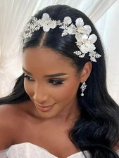 Flower Bride Wedding Headband Silver Bridal Hair Vine Floral Headpiece Access...