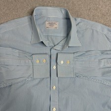 Charles Tyrwhitt Dress Shirt Mens 19/37 Teal Pin Stripe Button Up Long Sleeve