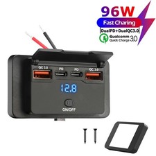 4 Ports Dual PD Dual QC 3.0 USB Car Charger with Switch 96W Quick Charging Socke