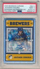 JACKSON CHOURIO 2023 BOWMAN CHROME RC ASCENSIONS AUTOGRAPH #/150 PSA 9 AUTO 10