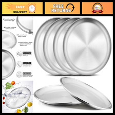 6 Pack Stainless Steel Dinner Plates Set - 10 Inch Metal Camping Dishes, Reusabl