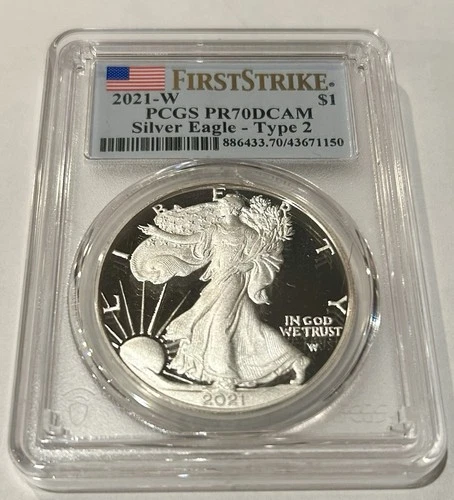 2021-W $1 PCGS PR70 DCAM Silver Eagle - Type 2 First Day Of Issue Silver Coin