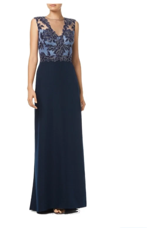 Tadashi Shoji silver lace and blue Gown original size 16 altered to size 10/12 - Image 2 of 4