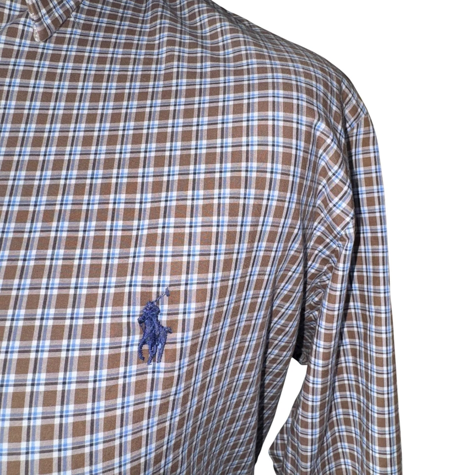 Camisa Polo Ralph Lauren Para Hombre GRANDE (42") Manga Larga Marrón y Blanco Cuadros Foto 4 de 4