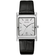 Men's Stainless Steel 3-Hand Calendar Date Quartz Watch with Black Leather