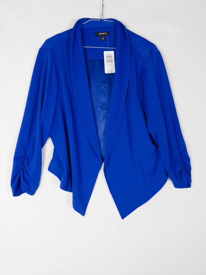 Blazer Azul XL Frente Abierto Manga Larga Nuevo con Etiquetas Torrid Light Creped Manga Larga Foto 2 de 4