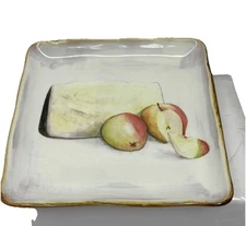 Crate & Barrel Appetizer Plate 7 Inch Square Made in Italy Apple Cheese