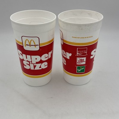 (2) Vintage 1987 McDonald's Super Size Plastic Cups Sprite Coca Cola Diet Coke