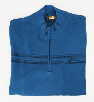 ZILLI Solid Blue 1/4 Zip Sweater Cashmere Silk Mock Neck Pullover L (EU 52)