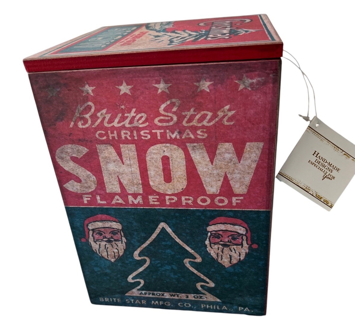 NEW RETRO WOODEN 8” GIFT BOX EMPTY  CHRISTMAS SNOW BY DOUBL-GLO FAST SHIP