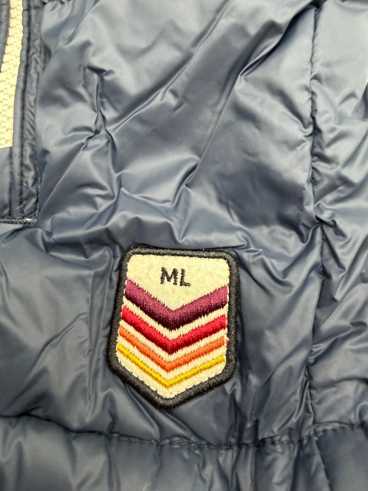 New Marine Layer Archive Boreal Puffer Vest Navy White Stripe Chevron Jacket XXL image 11