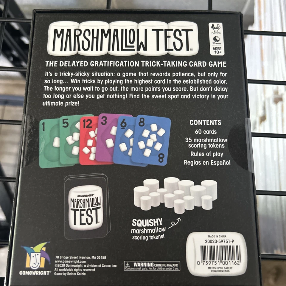 Marshmallow Test - Juego de cartas para tomar trucos de Gamewright 100 % completo, difícil de encontrar, fuera de existencia Foto 2 de 2