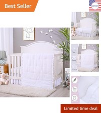 Calming 3-Piece White Crib Bedding Set with Ruffled Comforter - Machine Washable