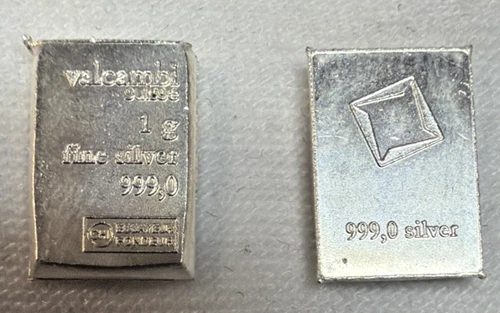 Valcambi 2 1 Gram Silver Bars - NEW Au .999 Pure Silver Bar 2 gram total