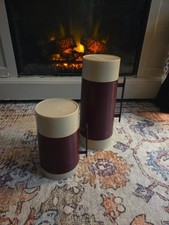 Vintage Sears Roebuck & Co. Pint Thermos Made In USA Burgundy & Tan (2)