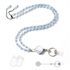 Beaded Retractable Lanyards for ID Badges and Keys Natural Stone Keychain Dur...