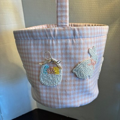 Mudpie Easter Basket Pink Gingham Bunny & Egg Beaded Sweet
