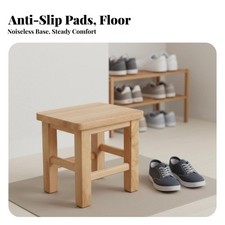 Small Round Wooden Stool Sturdy & Stable Four-Legged Round Stool for Living