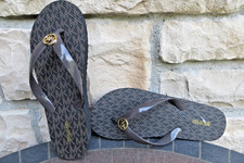 Michael Kors New MK Flip Flop PVC/MK Mini Jet Set- Brown on Brown Choose Size