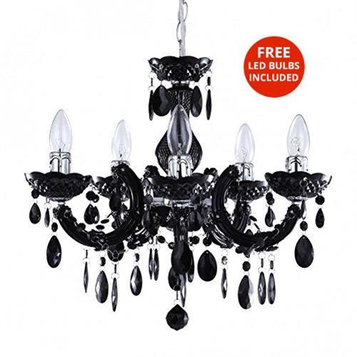 Litecraft Marie Therese Chandelier Ceiling 5 Arm With Free LED Bulbs - Black