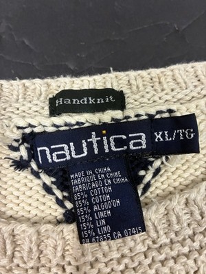 【希少】90s ［hand knit］ nautica cotton knit Vintage 90s Nautica Golf Pattern Hand Knit Sweater Size XL Cotton