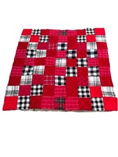 Handmade Rag Quilt Throw Red Black White Plaid Flannel 55.5