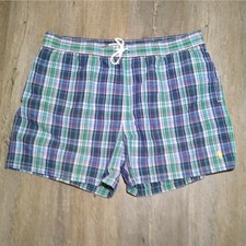 VTG Polo Ralph Lauren Blue Plaid Swim Trunks Board Shorts Men's Size XL Waist 36
