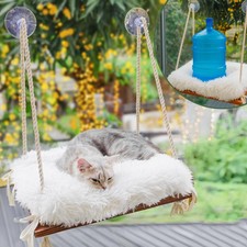 Cat Hammock with Industrial-Suction Cups - Solid Pine Wood Seat, Soft Cushion...