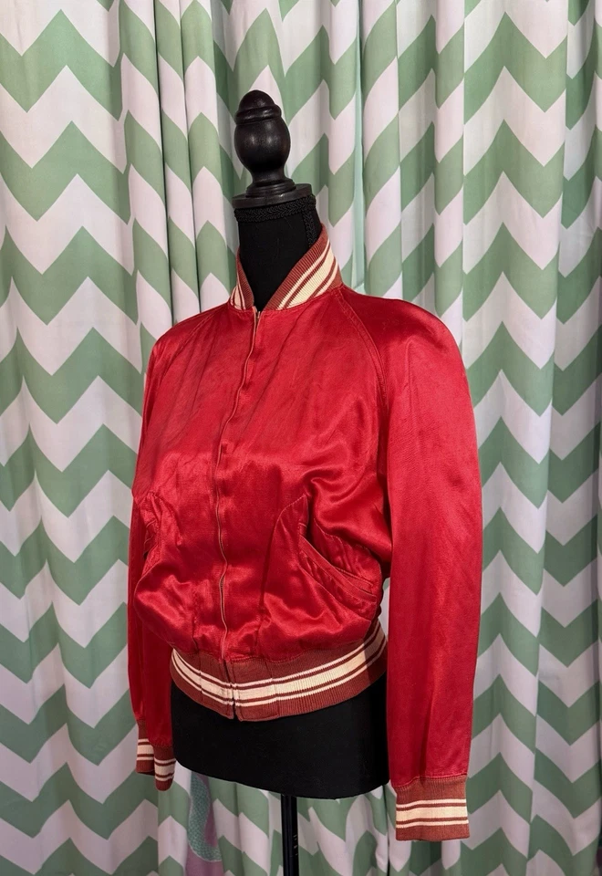 Vintage 1950s Satin Baseball Jacket Ladies S/M Gaylord - Red Fox Athletic Wear - Image 3 of 4