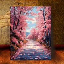 Pink Nature Pathway Framed Canvas Stretched Ready to Hang 50x40 Home decor Gift