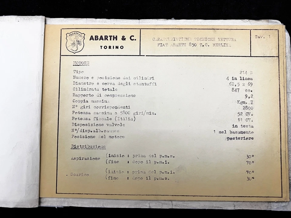 Fiat Abarth 850 TC Turismo Competizione manuale uso manutenzione originale - Immagine 2 di 4