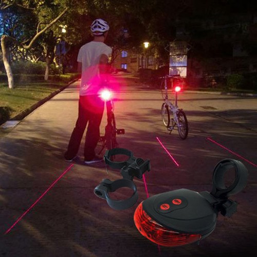 New 2Laser+5LED Flashing Lamp Alarm Light Cycling Bicycle Bike Rear Tail Warning - Afbeelding 1 van 9