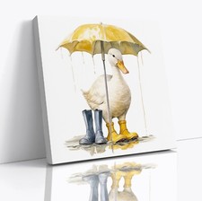 Cute White Duck In Yellow Wellies Square Canvas Print Picture  Wall Art Poster