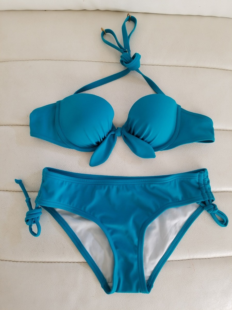新品(32A/S) victoria's secret バンドゥービキニset Victoria's Secret Swim Bondeau BIKINI TOP BOTTOMS 32A XS Turquoise