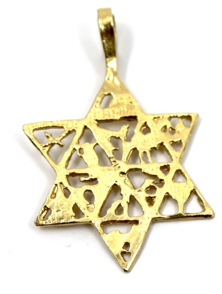 Colgante Judaica Estrella de David Texturizado Corte Diamante Oro Amarillo Sólido 14k Foto 2 de 4