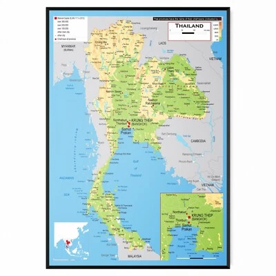 Thailand Countries Educational Poster Map Of Thailand Road Art Poster - A5-A1 - Image 1 of 4