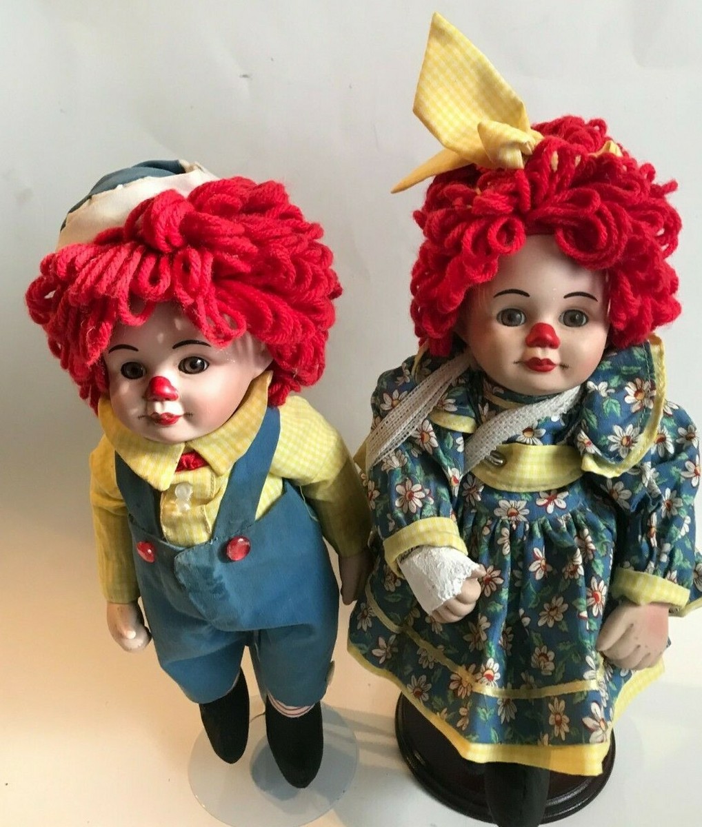 VINTAGE *MARIE OSMOND RAGGEDY ANN ANDY PORCELAIN DOLL SET SIGNED