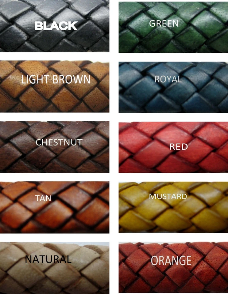 Plata de Ley 925 Tubo Decoración con 5mm Trenzado Italiano Cuero Pulsera Hombre/Mujer  Foto 3 de 4