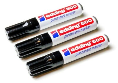 3 x Edding 500 permanent Marker, Permanentmarker schwarz, 2 - 7 mm, Keilspitze