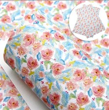 Flowers FAUX LEATHER SHEET 8.75" X 12" 1093588 Pink Blue LITCHI TEXTURE