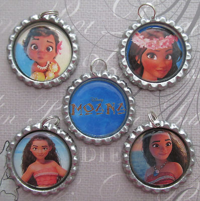 Moana Movie Hawaii SET OF 5 Flat Bottle Cap Charms Craft Project Heihei Pua Maui