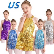 Kid Girls Sequin Ballet Dance Leotard Dress Modern Jazz Performance Dancewear
