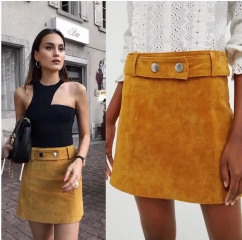 Mustard yellow 2025 faux suede skirt