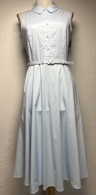 Gal Meets Glam Collection Stretch-Cotton Belted Halter Shirtdress, Summer Blue, Women's, 2