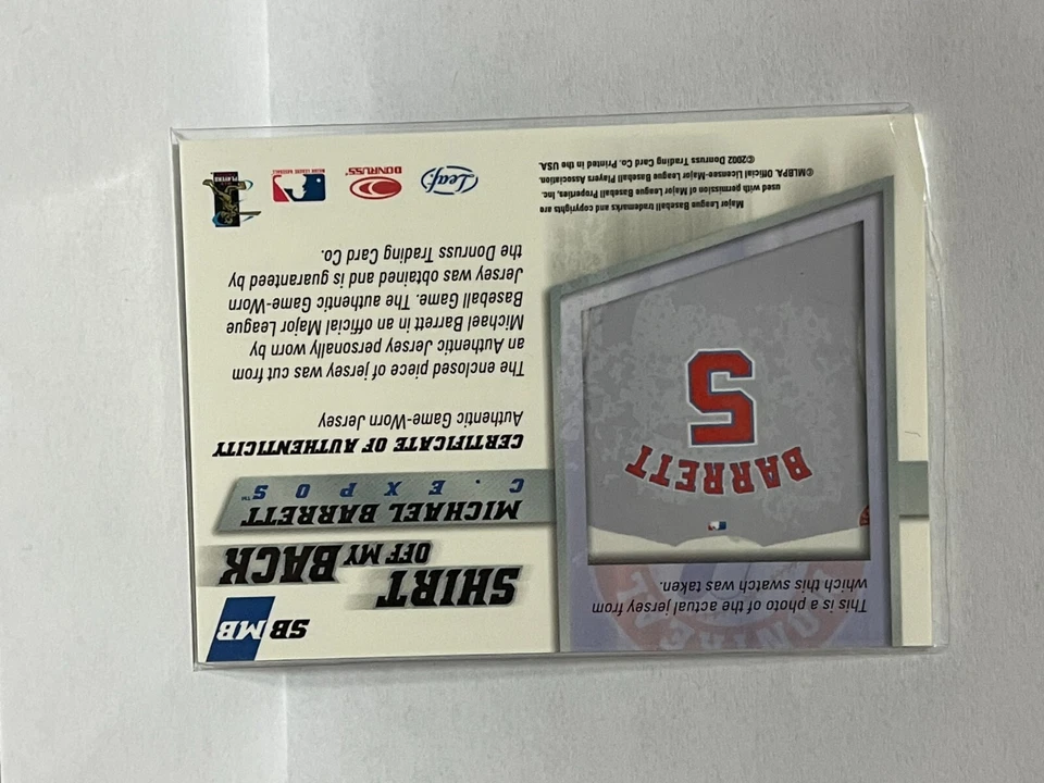 2002 Leaf Shirt Off My Back Jersey - MICHAEL BARRETT (4-color patch) - Image 2 of 2