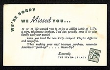 7 Up "We're Sorry We Missed You" Card c1950's