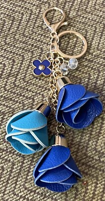 FLORAL ROYAL BLUE TURQUOISE AQUA FAUX LEATHER ROSE TASSEL GOLD