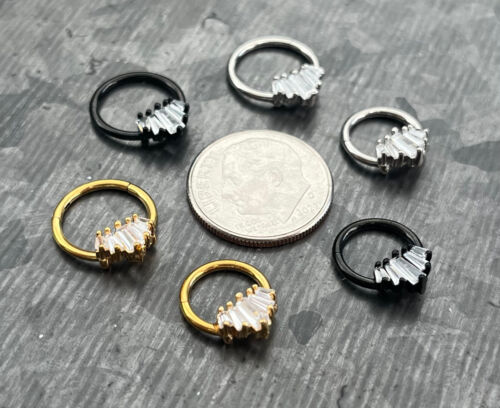 1pc Five Baguette Gems Fan Hinged Segment Ring 16g Septum Helix Ear Cartilage - Picture 3 of 8